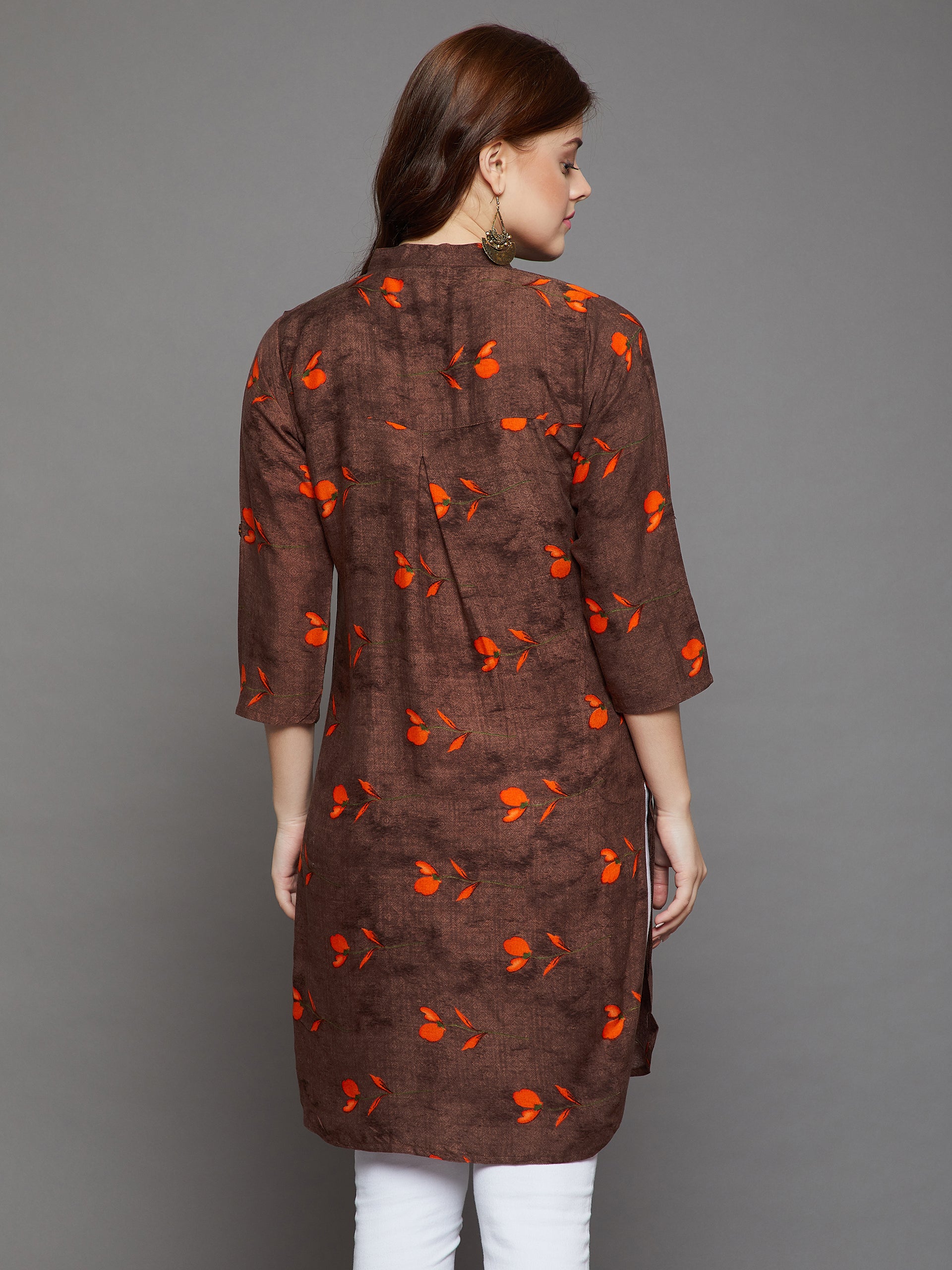 Orange Tulips Printed Kurti