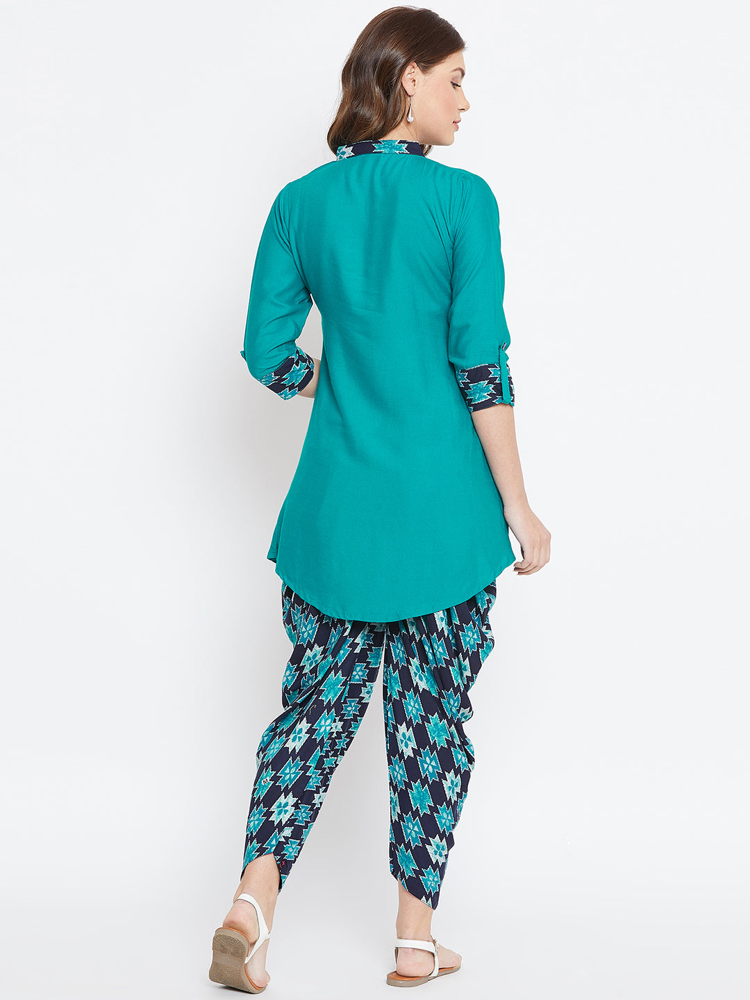 Rama Green Aztec Print Dhoti Set