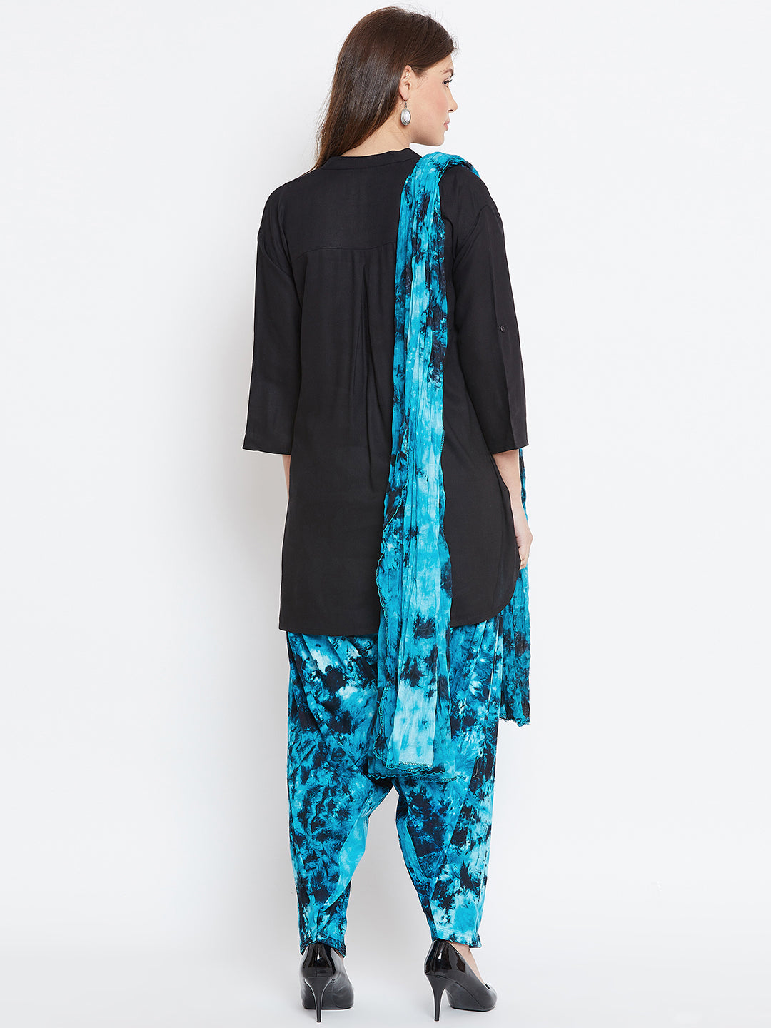 Tie and Dye Print Patiala with Black Kurti Set