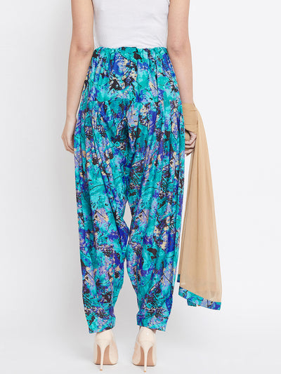 Blue Abstract Print Rayon Patiala with Dupatta