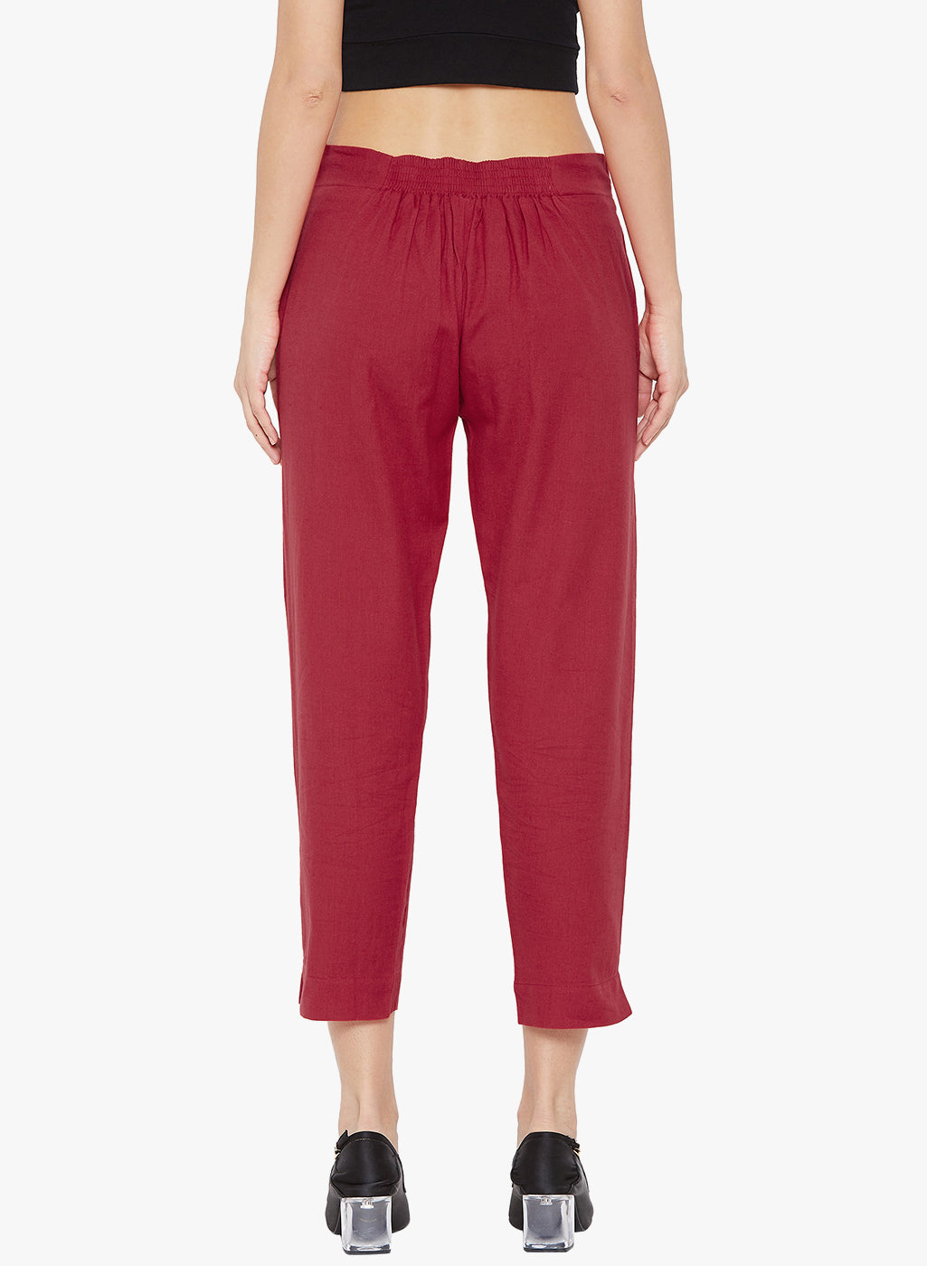 Red Cotton Slub Pants