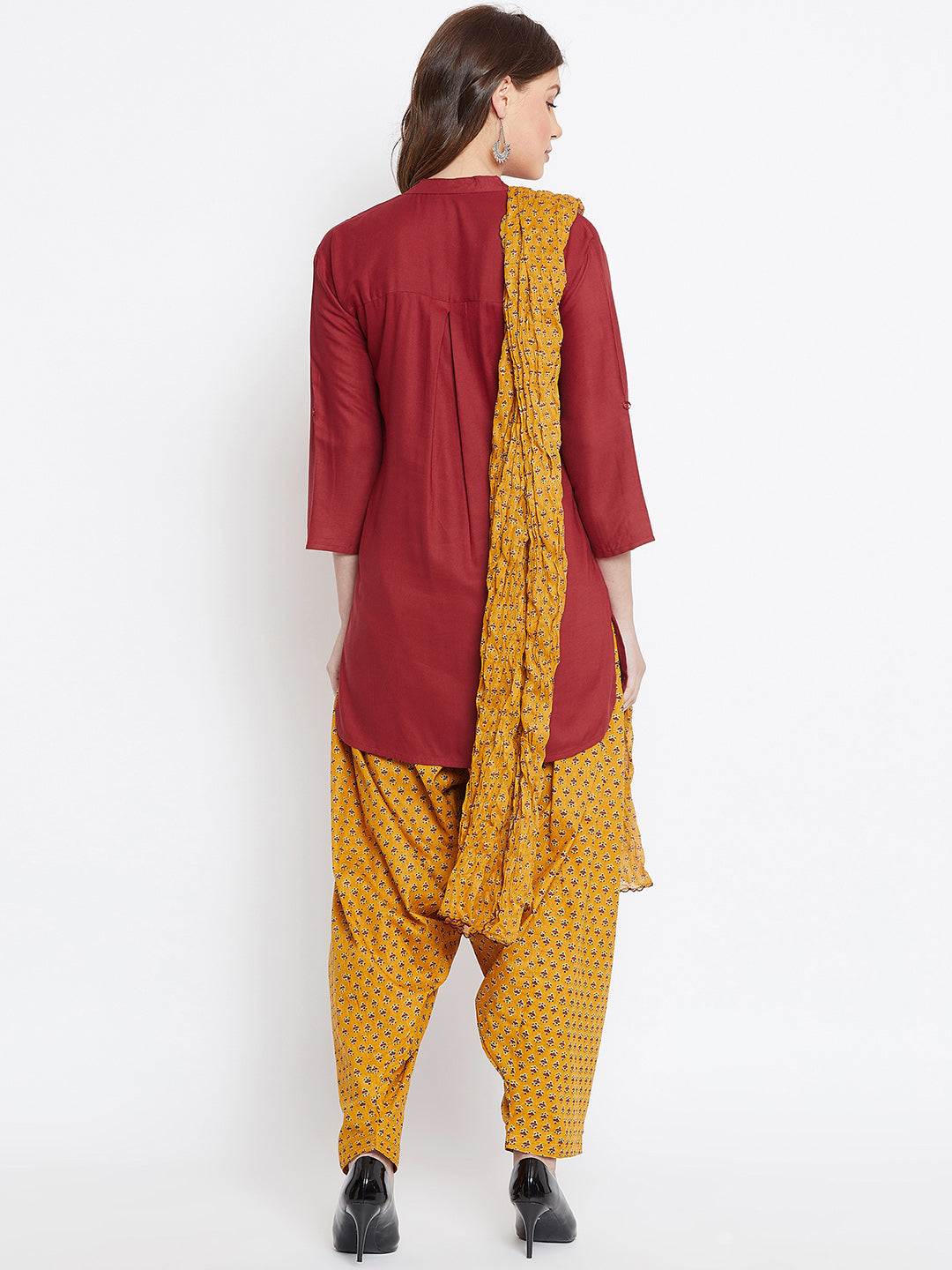 Ditsy Print Patiala with Maroon Kurti Set