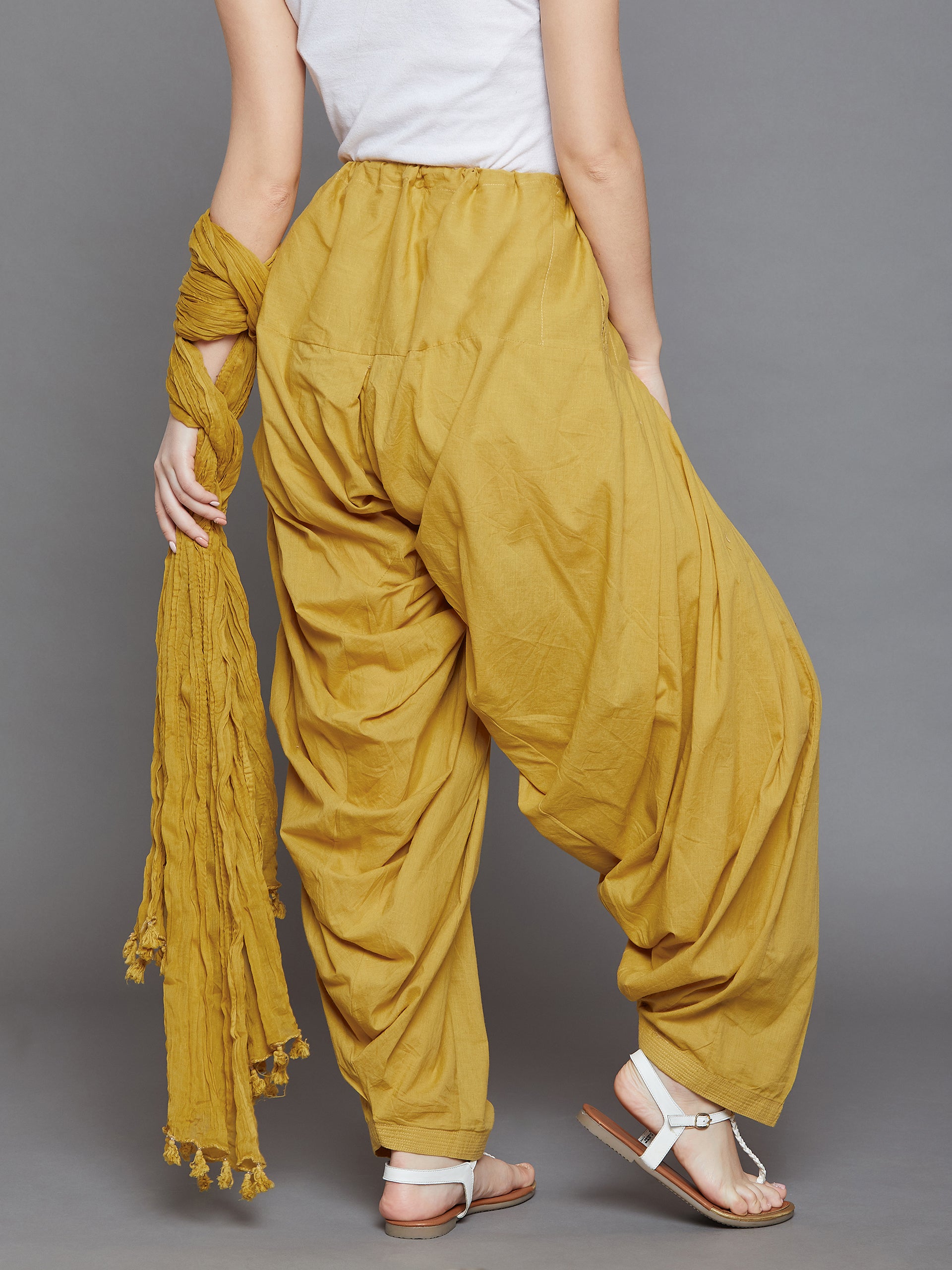 Mustard Cotton Plain  Patiala with Dupatta