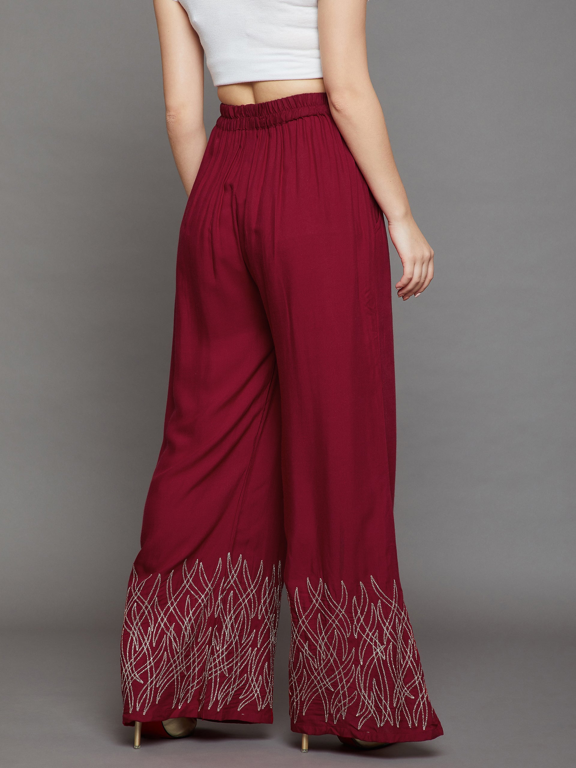Plum Maroon Embroidery Palazzo