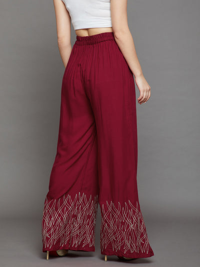 Plum Maroon Embroidery Palazzo