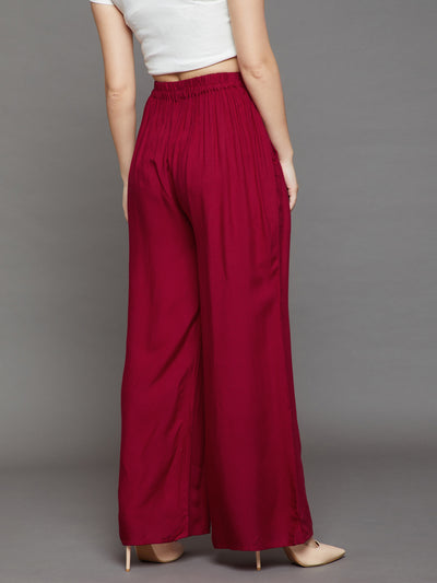 Maroon Plain Rayon Palazzo