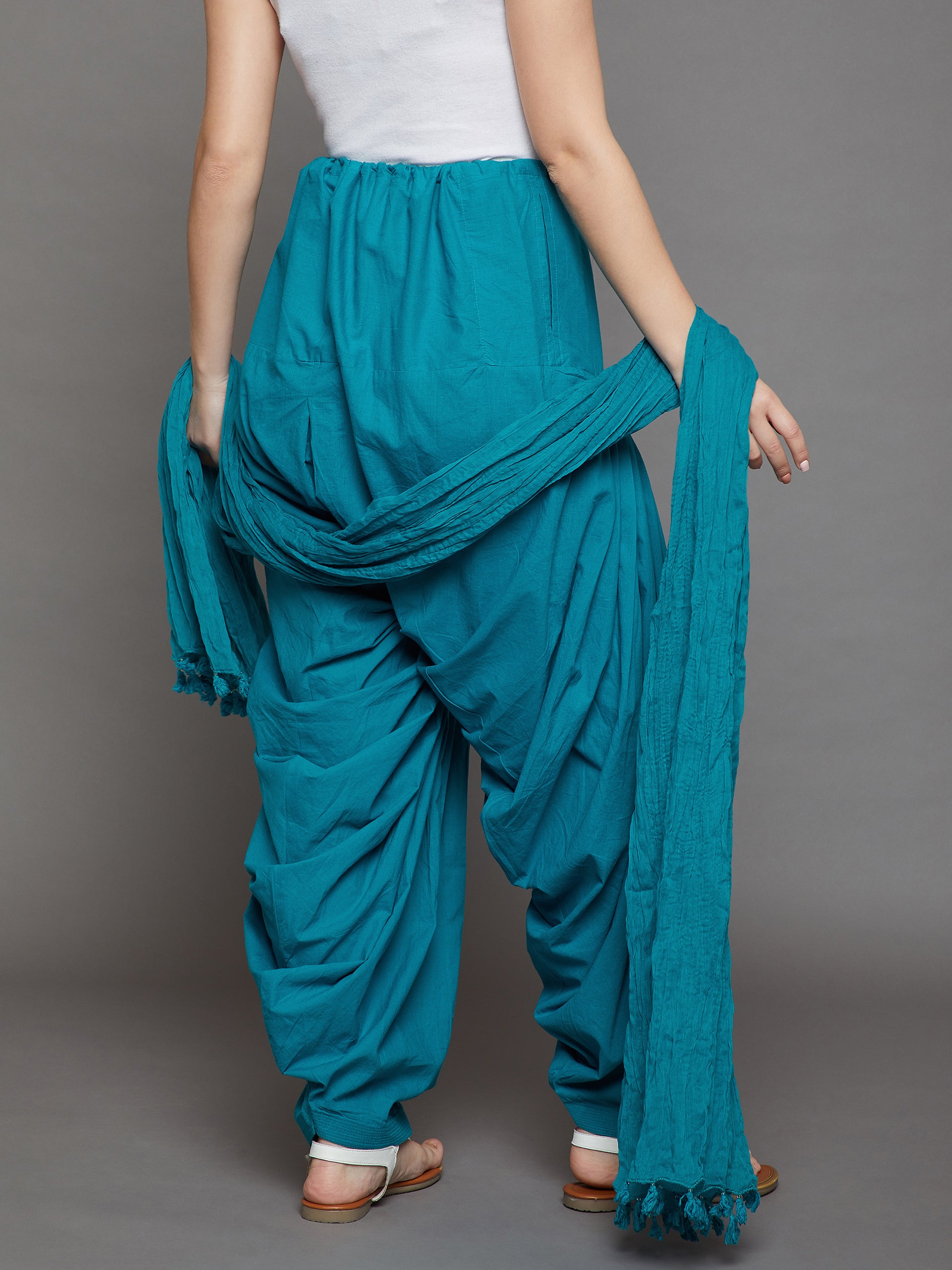 Rama Green Cotton Plain Patiala with Dupatta