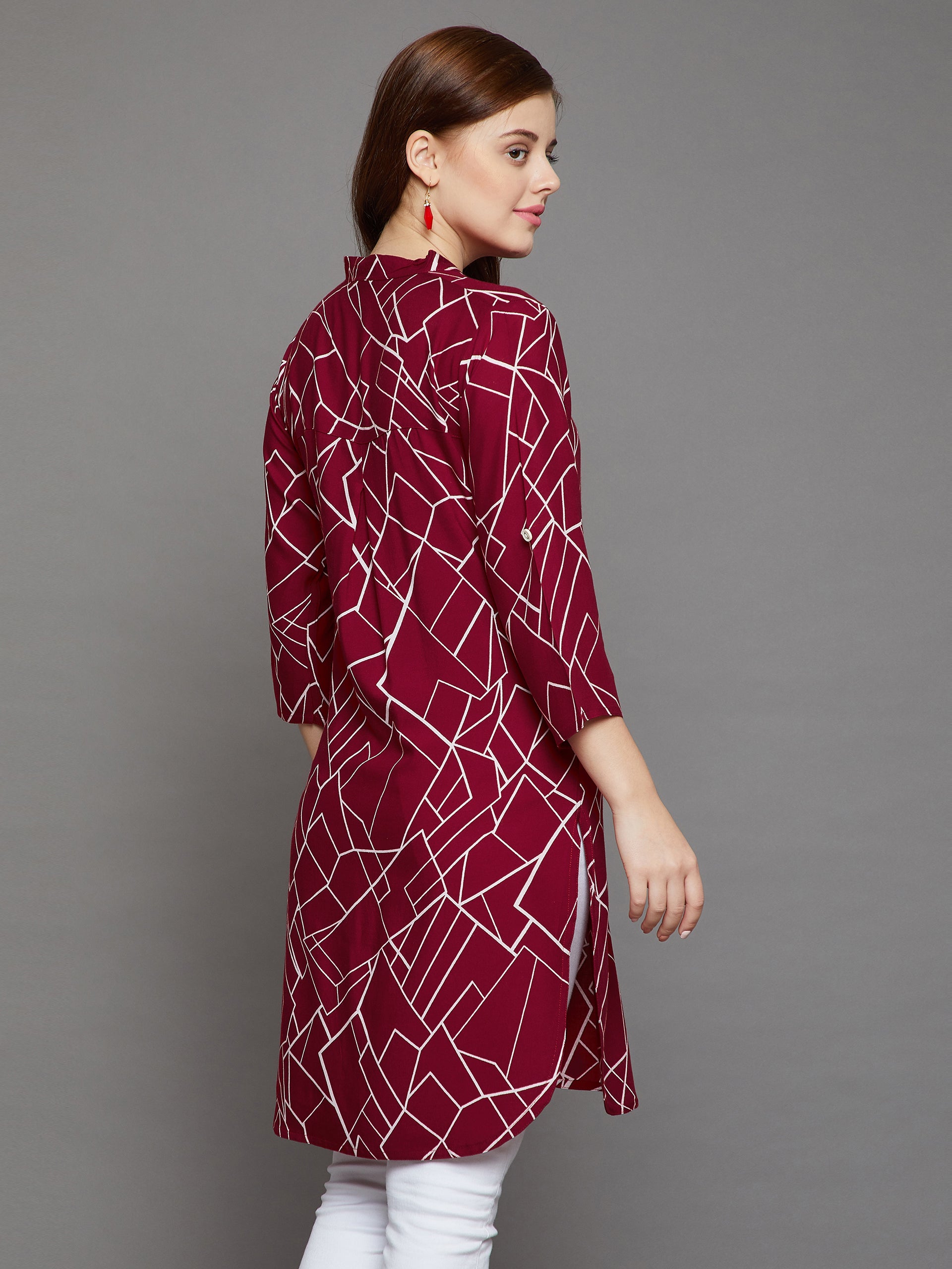 Maroon Geometry Printed Kurti