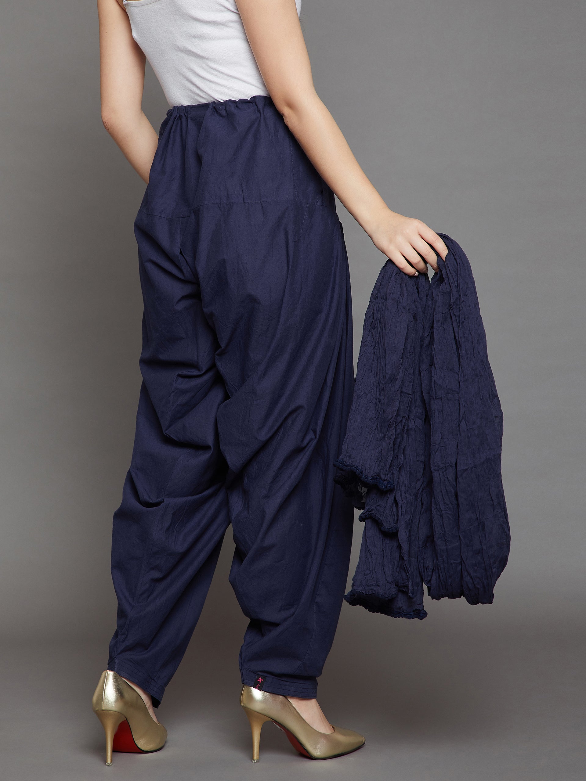 Navy Blue Cotton Plain Patiala with Dupatta