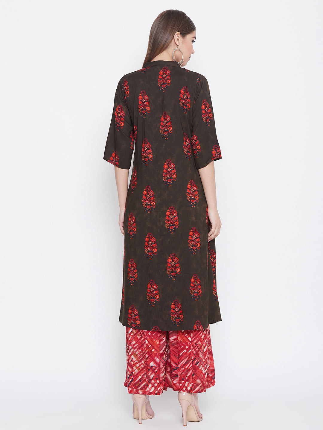 Printed Livid Brown and Red Kurti with Palazzo