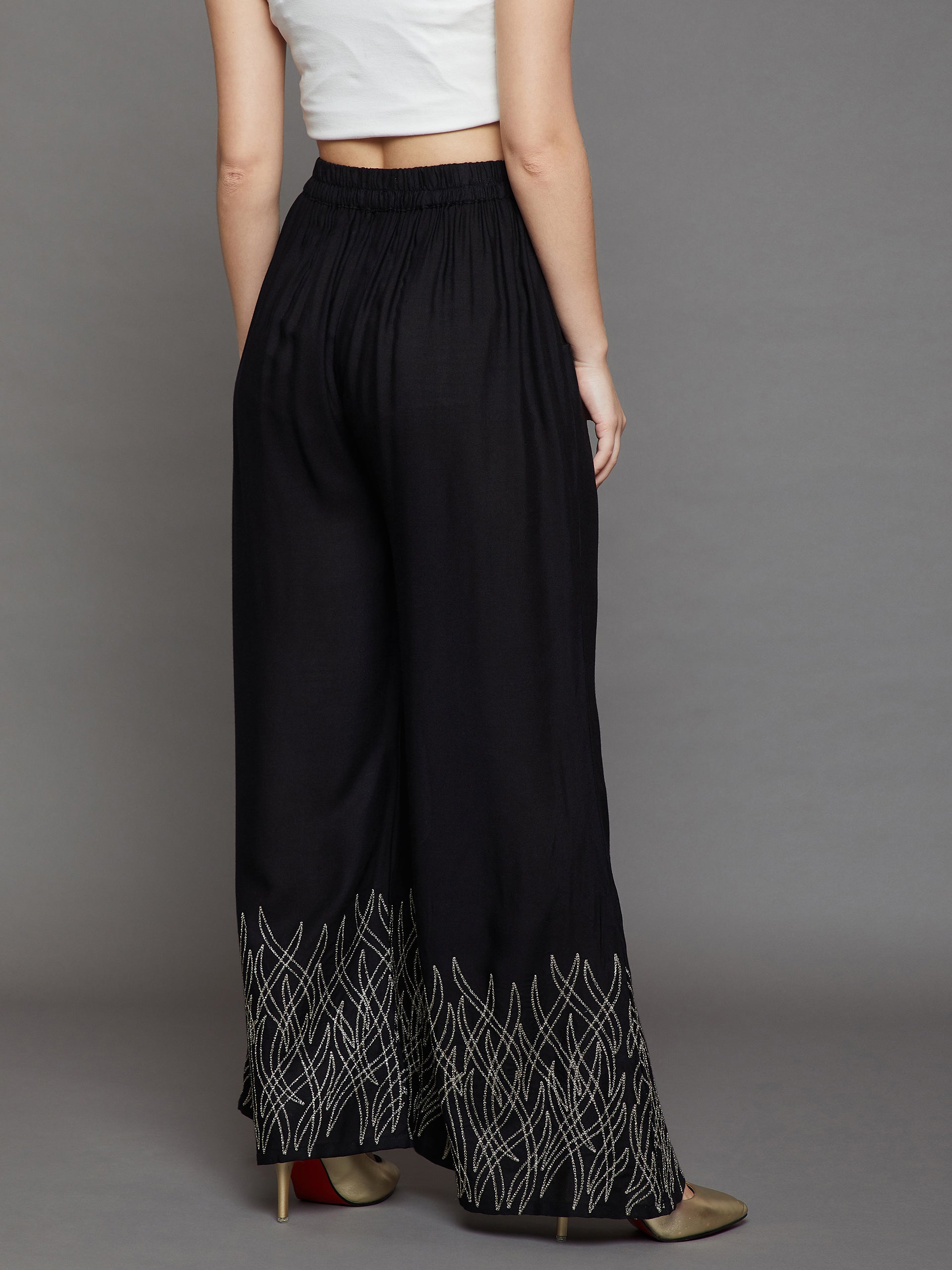 Jet Black Embroidery Palazzo