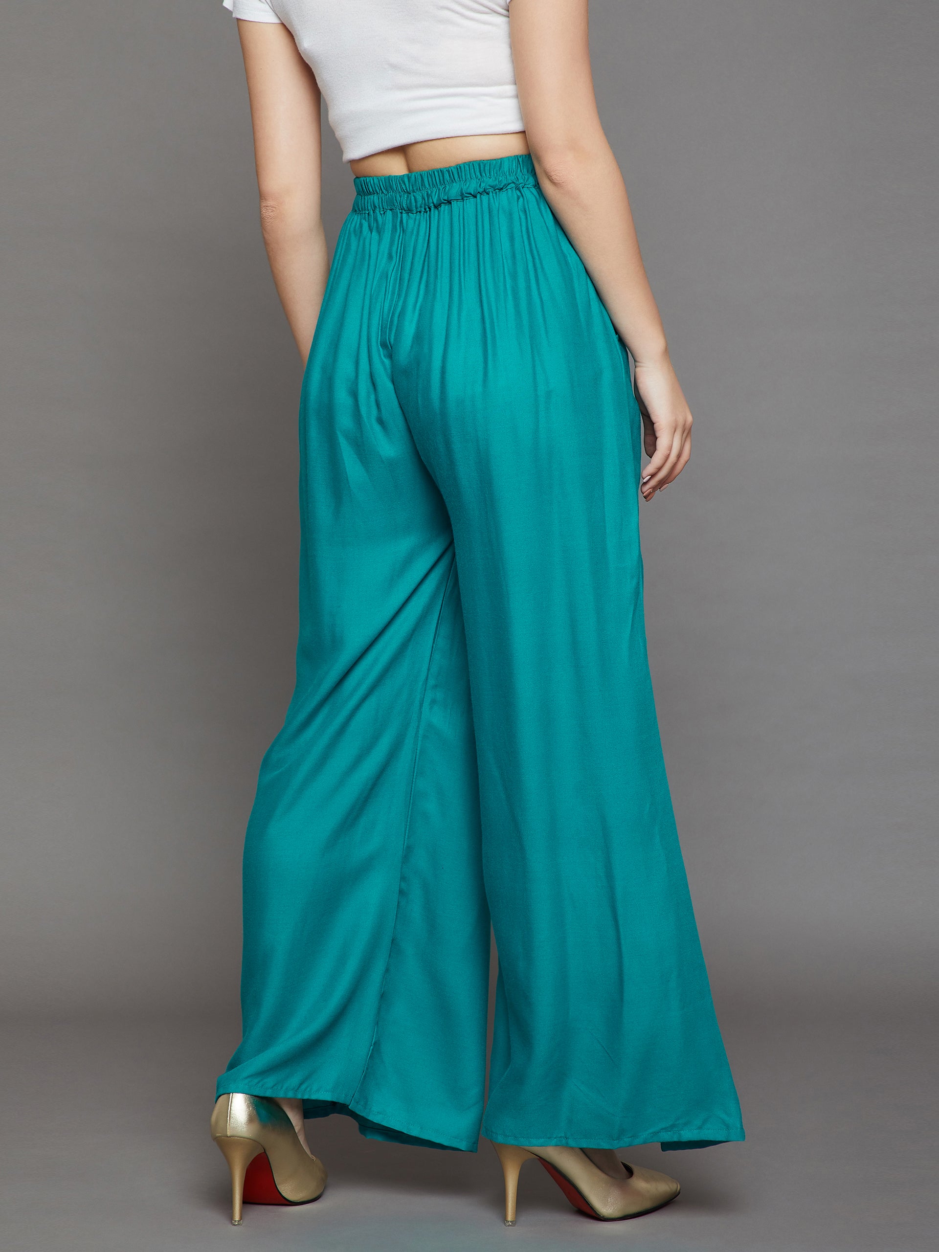 Rama Green Plain Rayon Palazzo