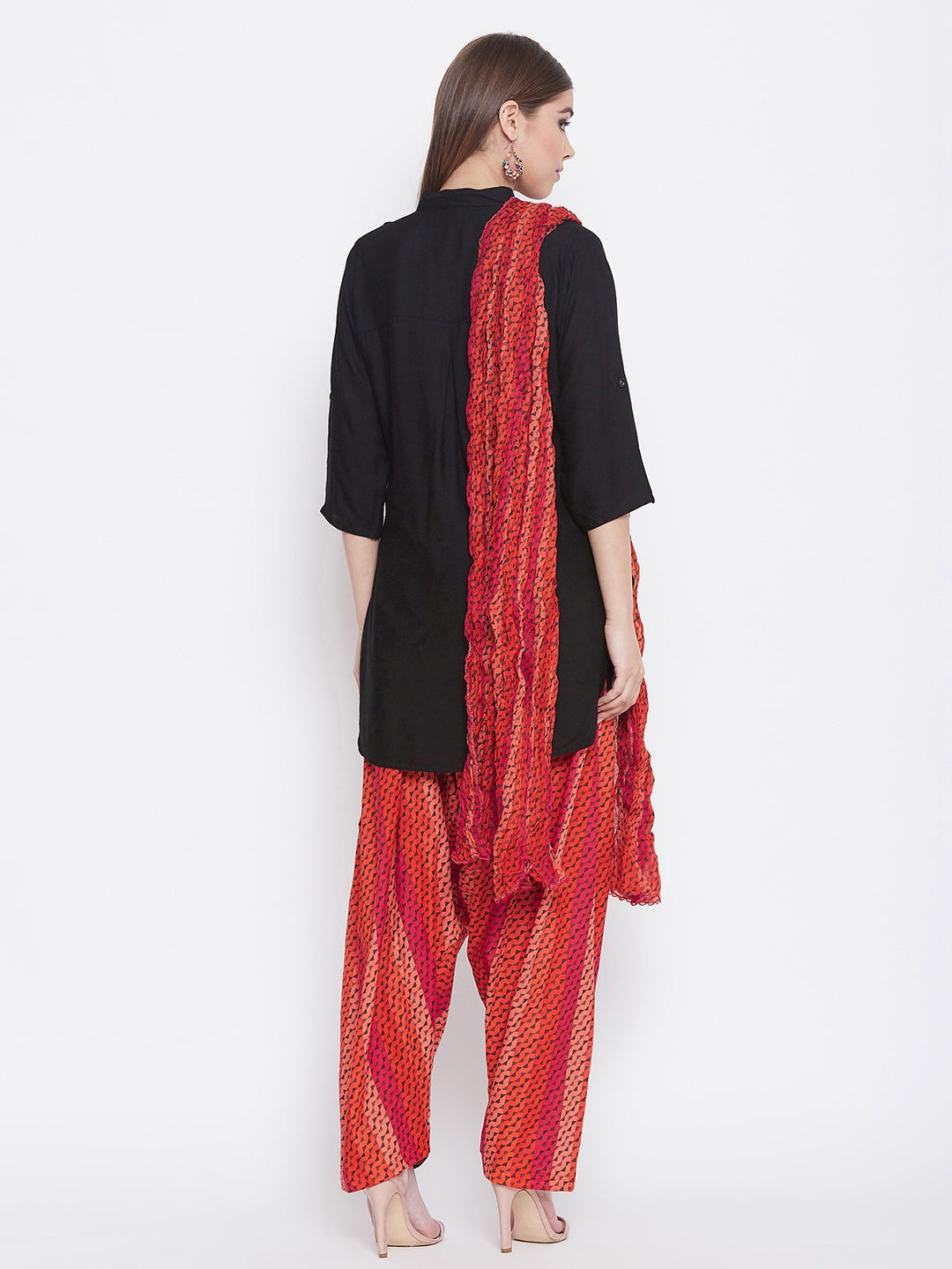 Multicolour Floating Lines Patiala with Black Kurti Set