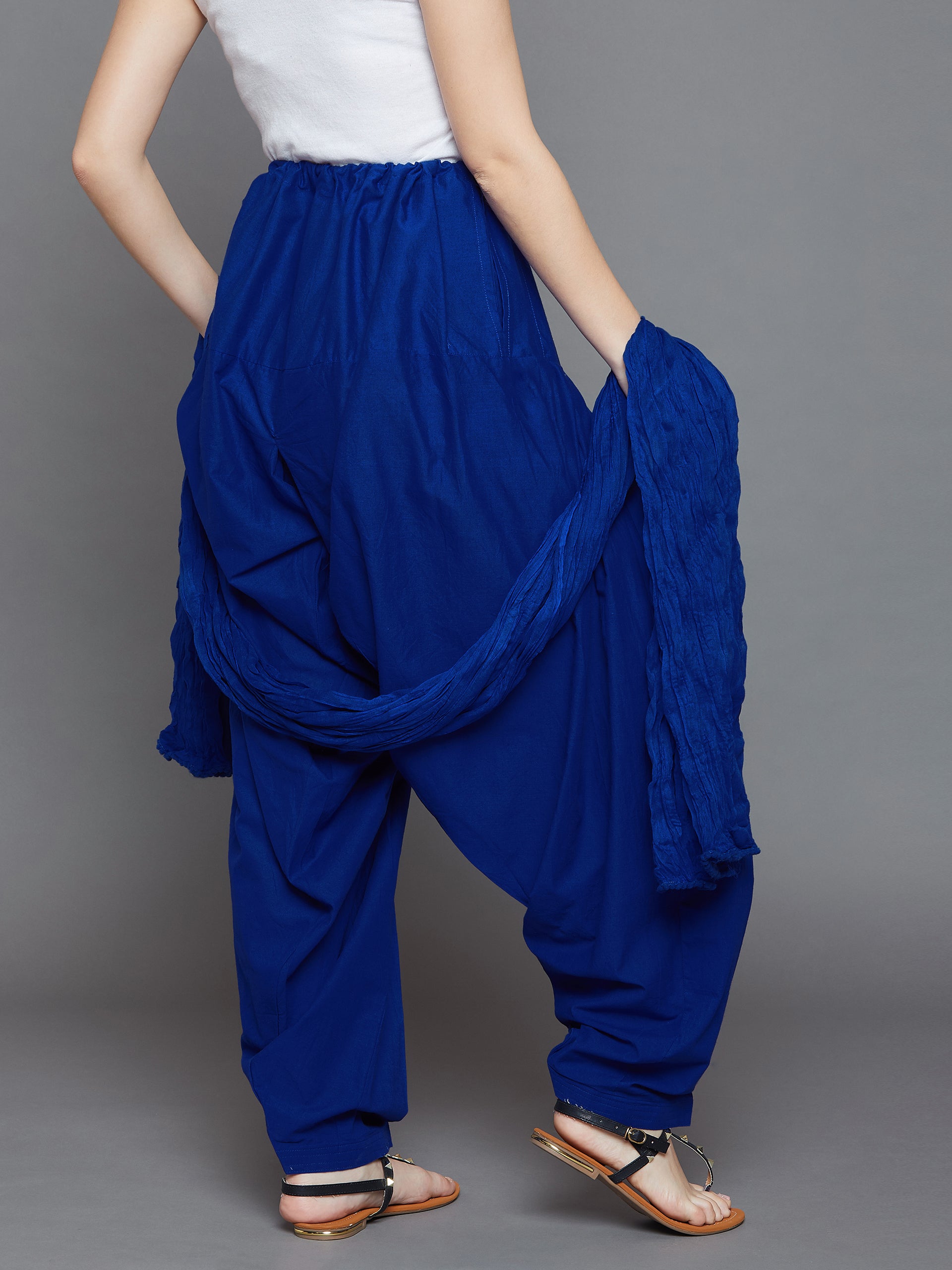 Royal Blue Cotton Plain Patiala with Dupatta