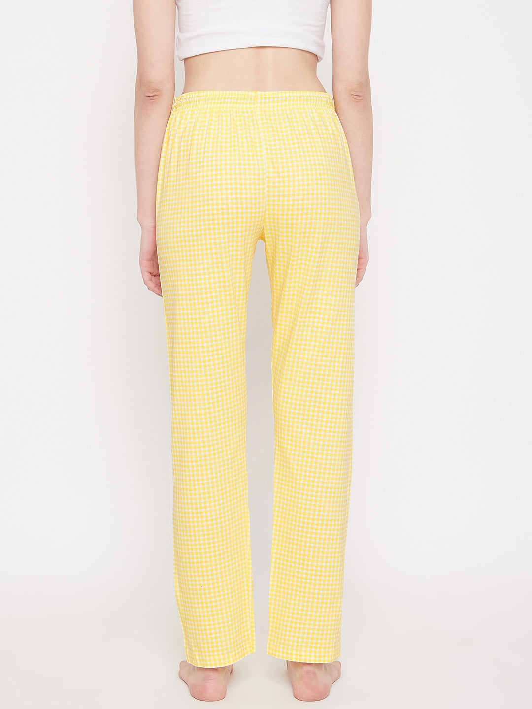 Women's Yellow Checks Printed Pajama