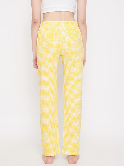 Women's Yellow Checks Printed Pajama