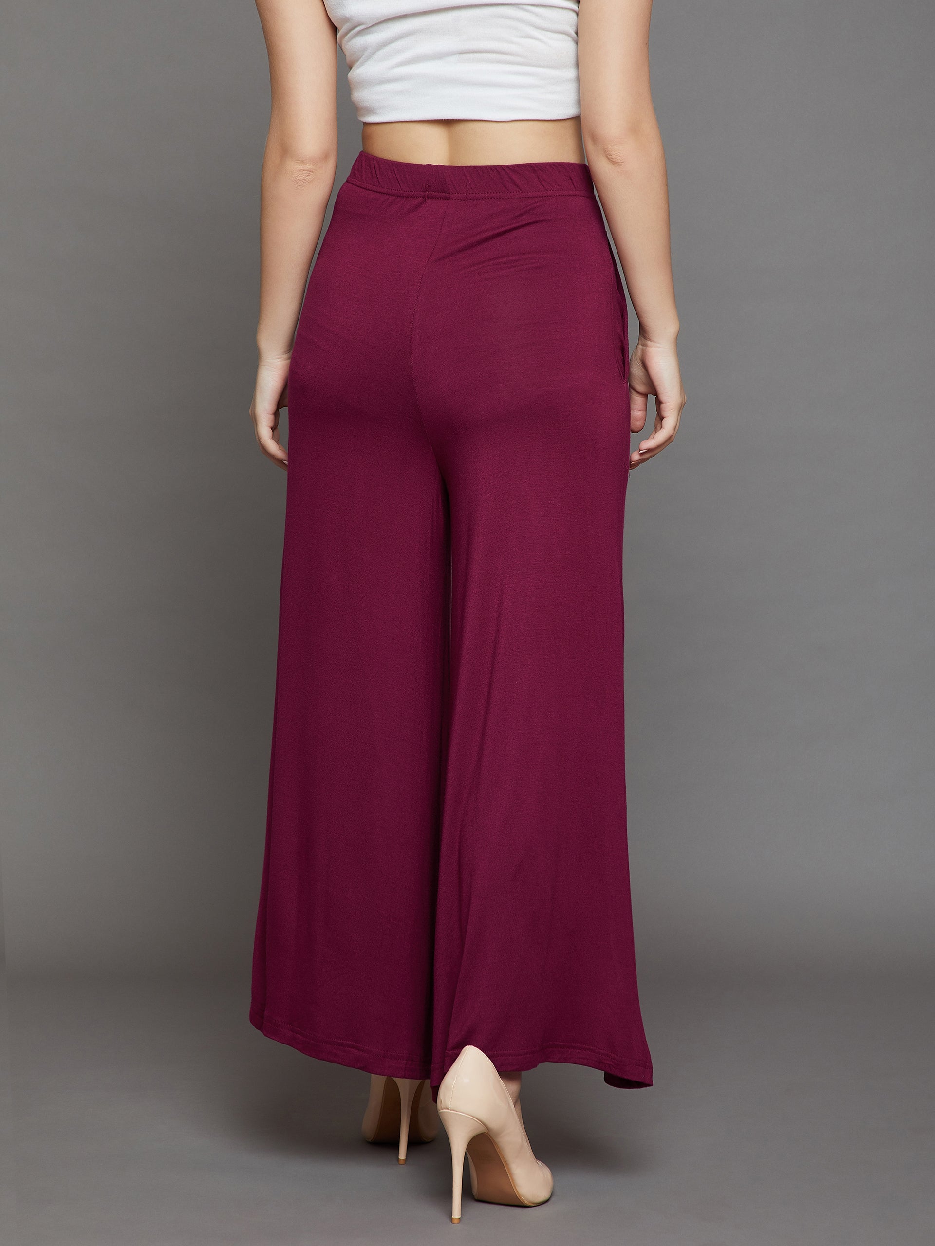 Maroon Plain Viscose Palazzo