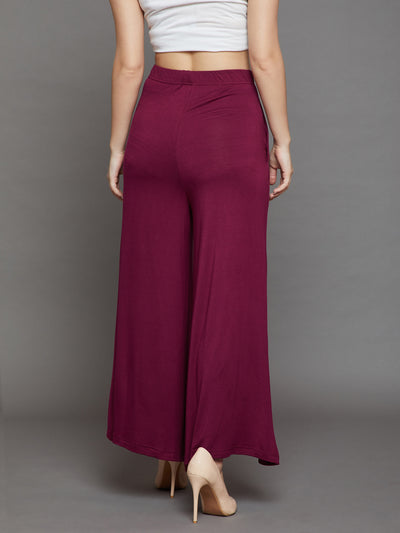 Maroon Plain Viscose Palazzo