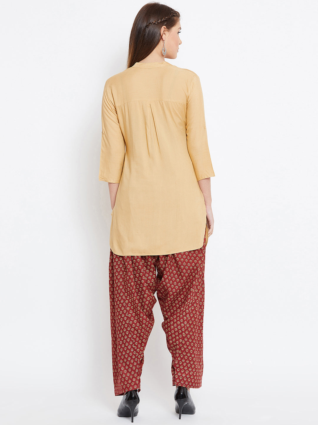 Ditsy Print Patiala with Fawn Kurti Set