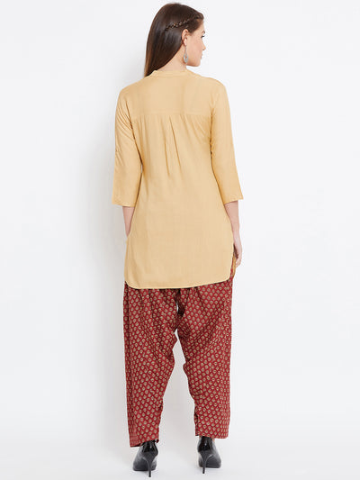 Ditsy Print Patiala with Fawn Kurti Set