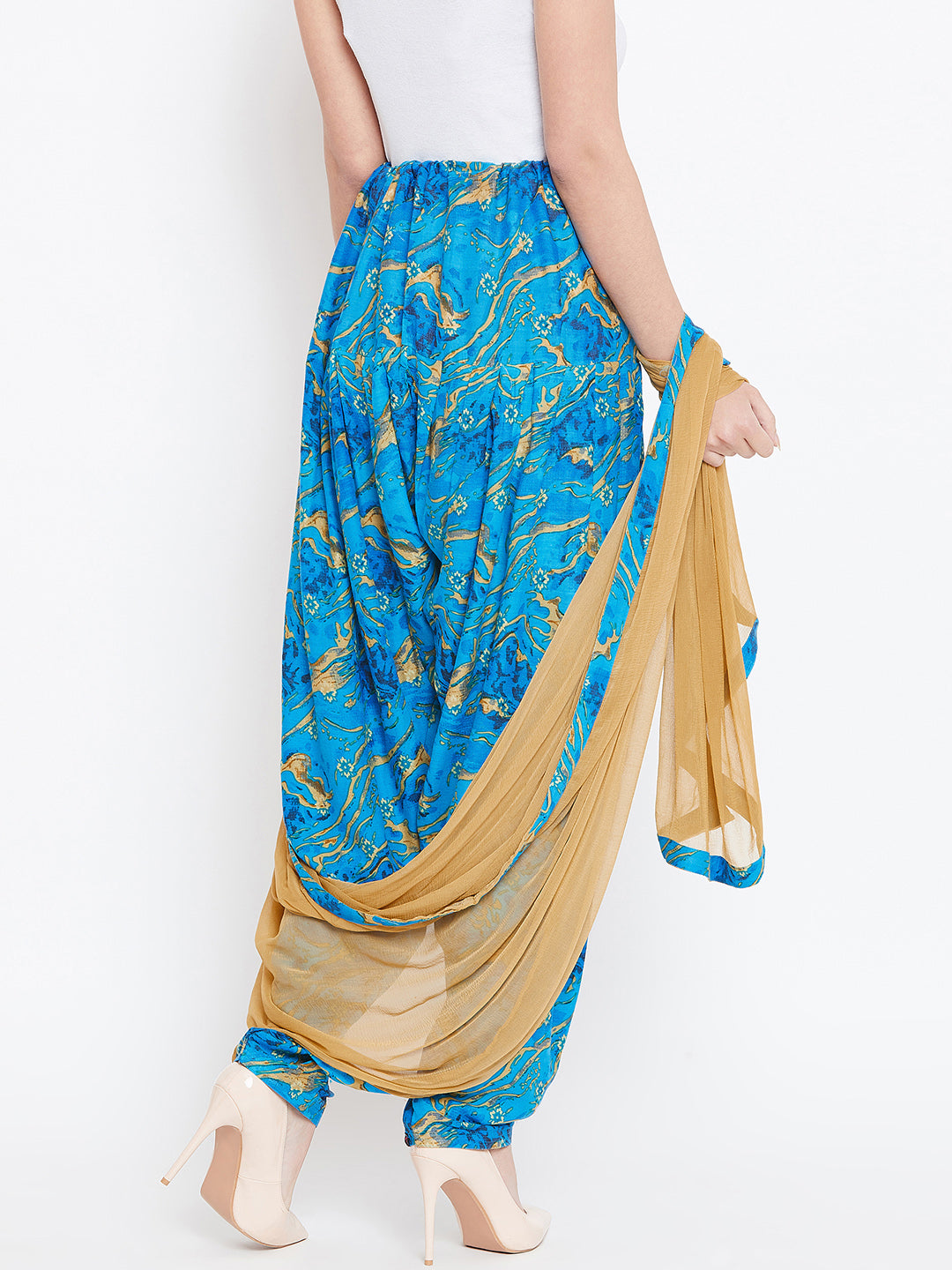 Blue Marble Pattern Printed Rayon Patiala with Dupatta