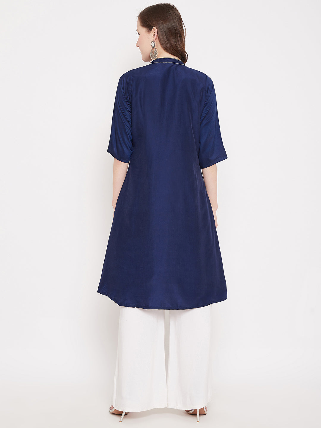 Royal Blue Embroidery Solid Color Kurti
