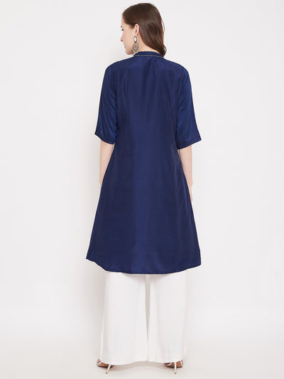 Royal Blue Embroidery Solid Color Kurti