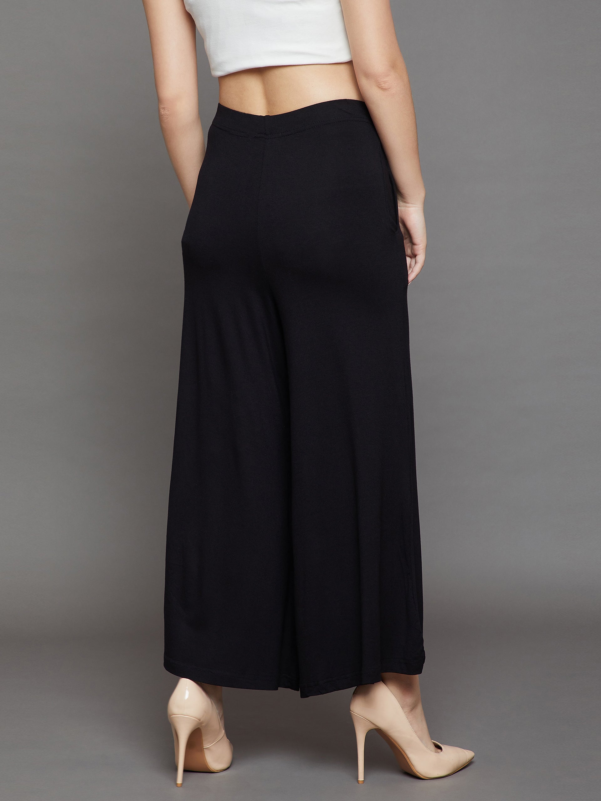 Black Plain Viscose Palazzo