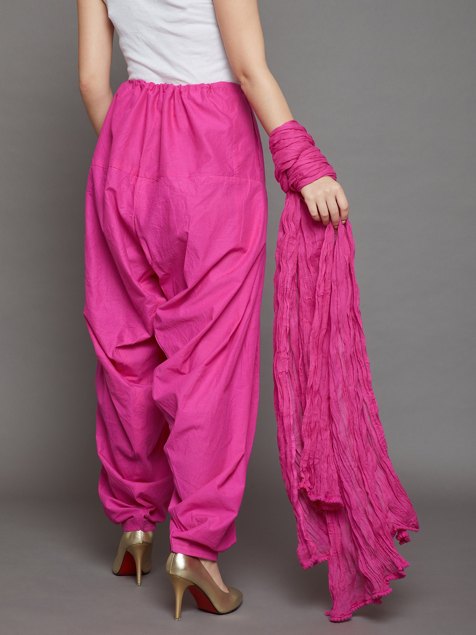Pink Cotton Plain Patiala with Dupatta