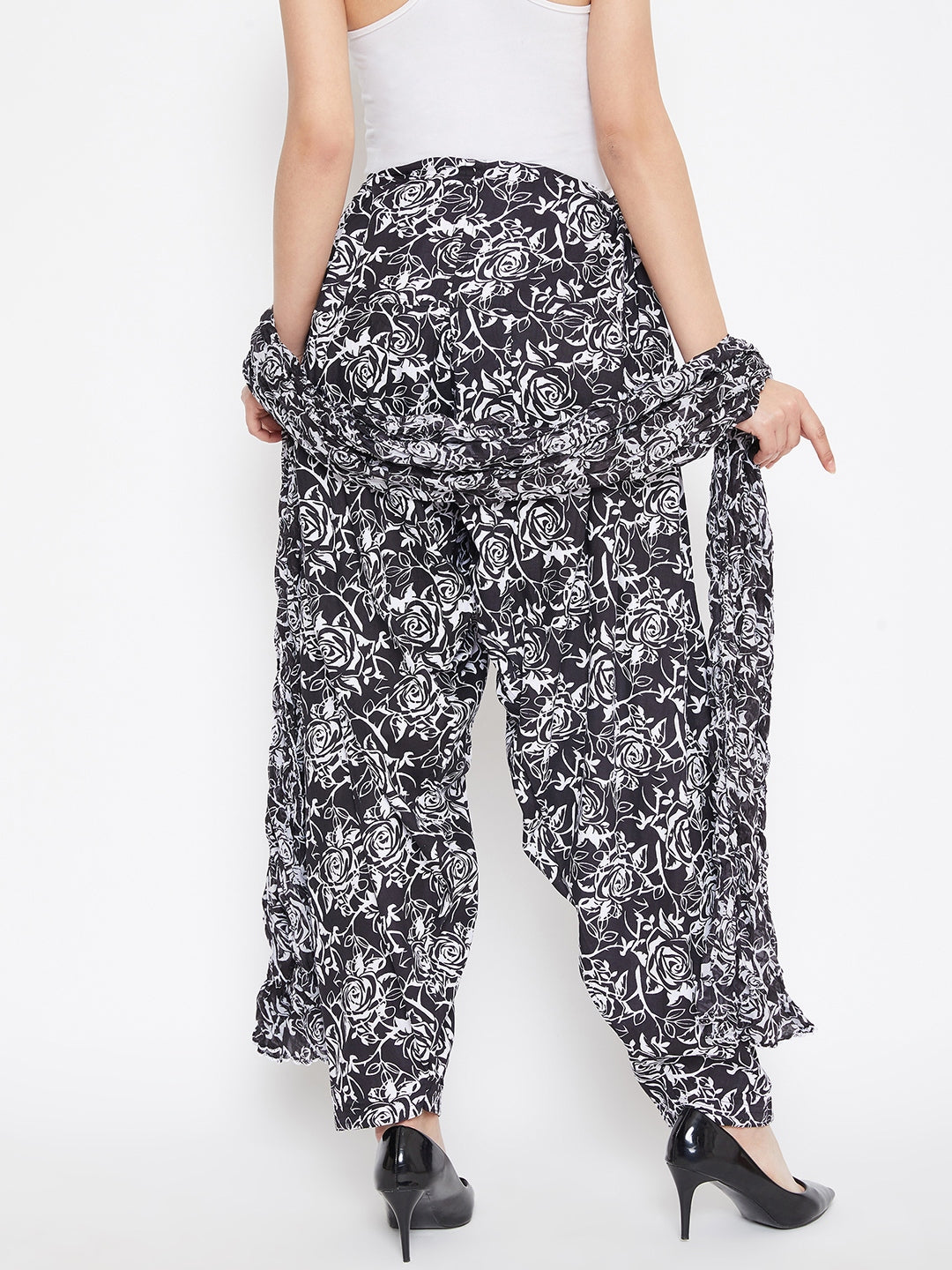 Rose print Patiala with Black Kurti Set