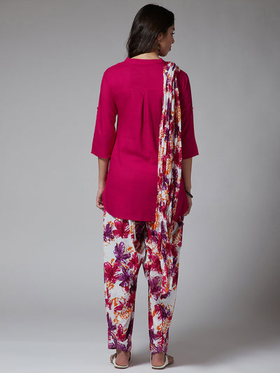 Magenta Top with Floral Patiala Set