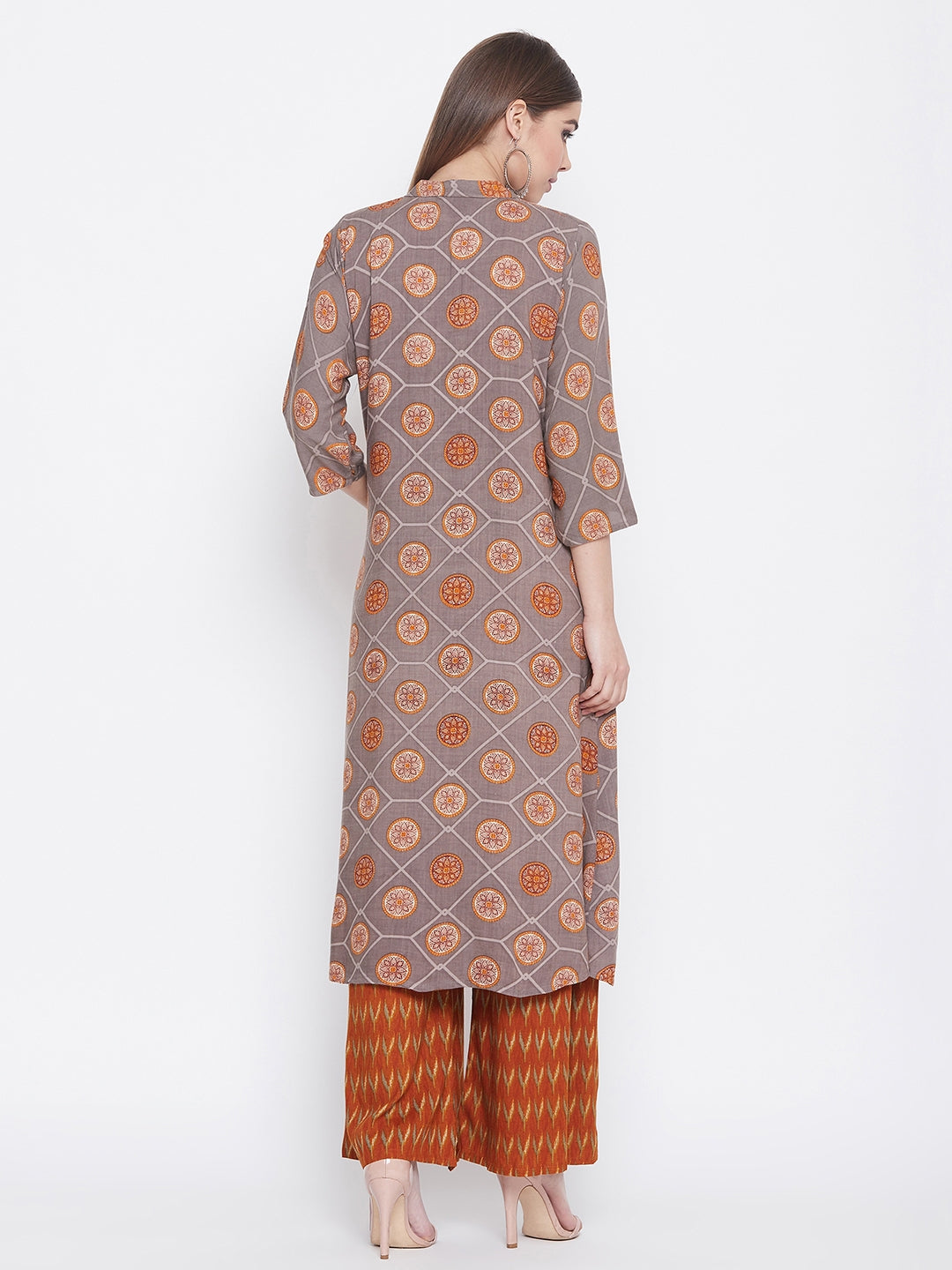 Printed sand wisp and maroon Kurti with palazzo