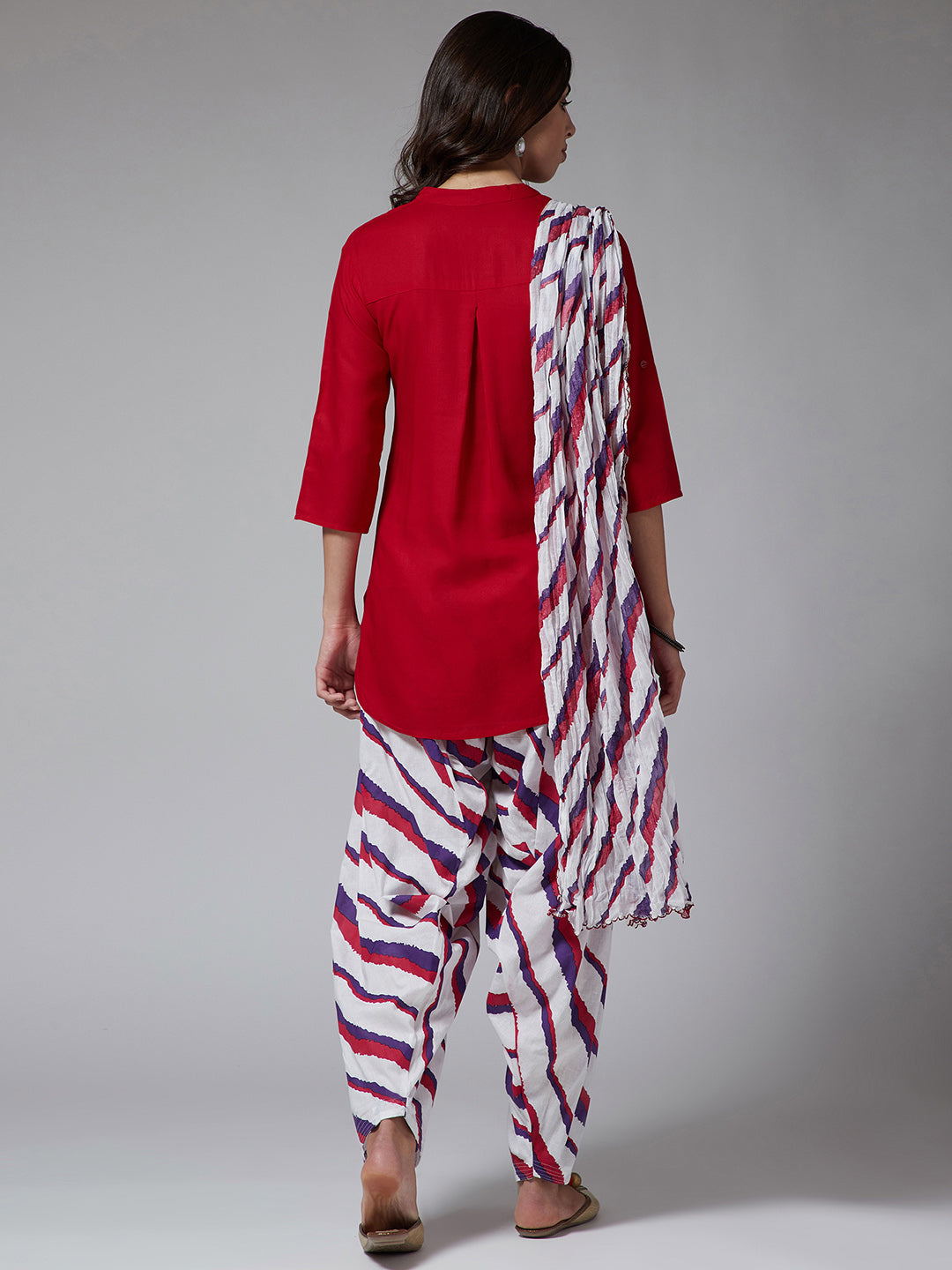 Regimental Stripes Patiala with Red Kurti Set