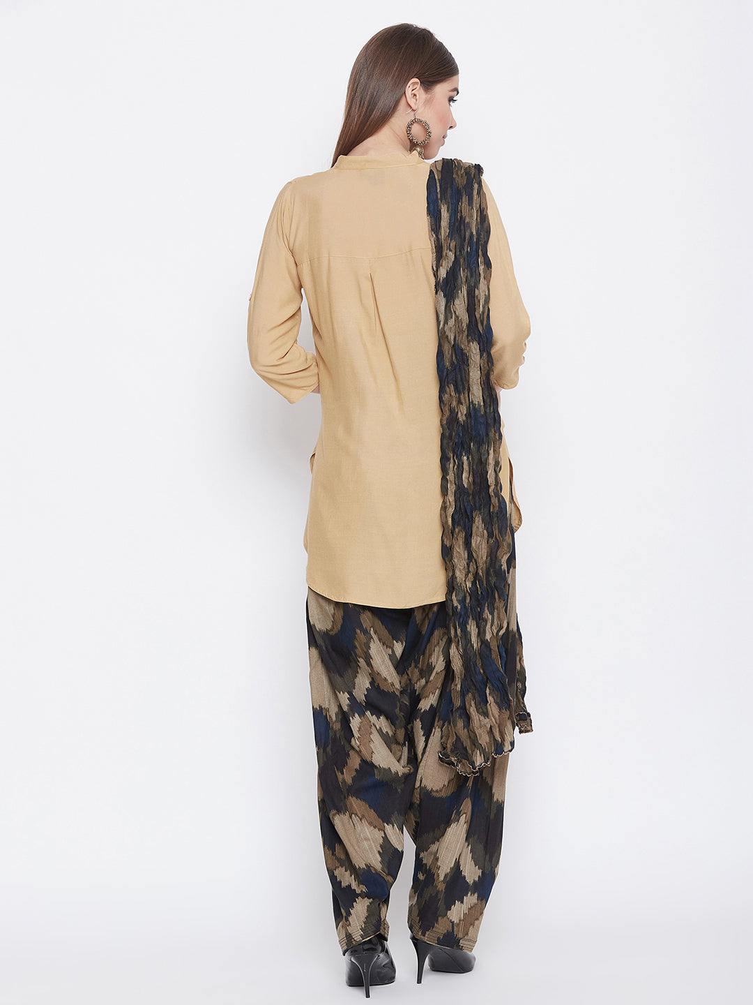Ikat Print Patiala with Tan Brown Kurti Set