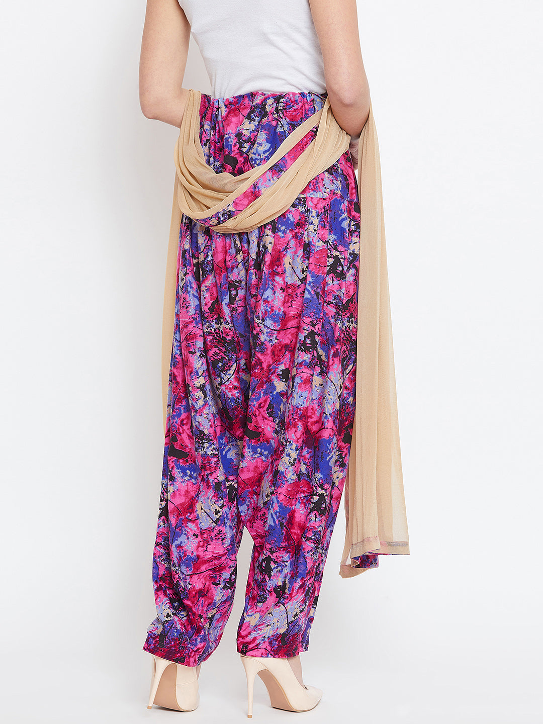 Abstract Pink Pattern Printed Rayon Patiala with Dupatta
