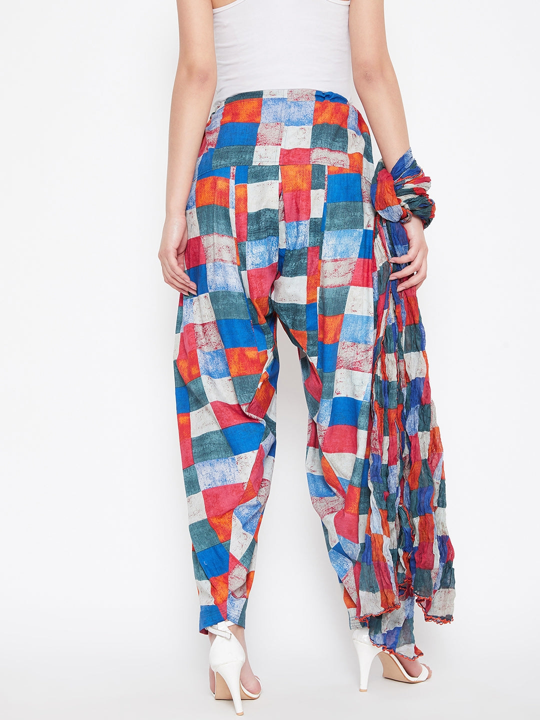 Multicolour Checks Printed Cotton Patiala with Dupatta