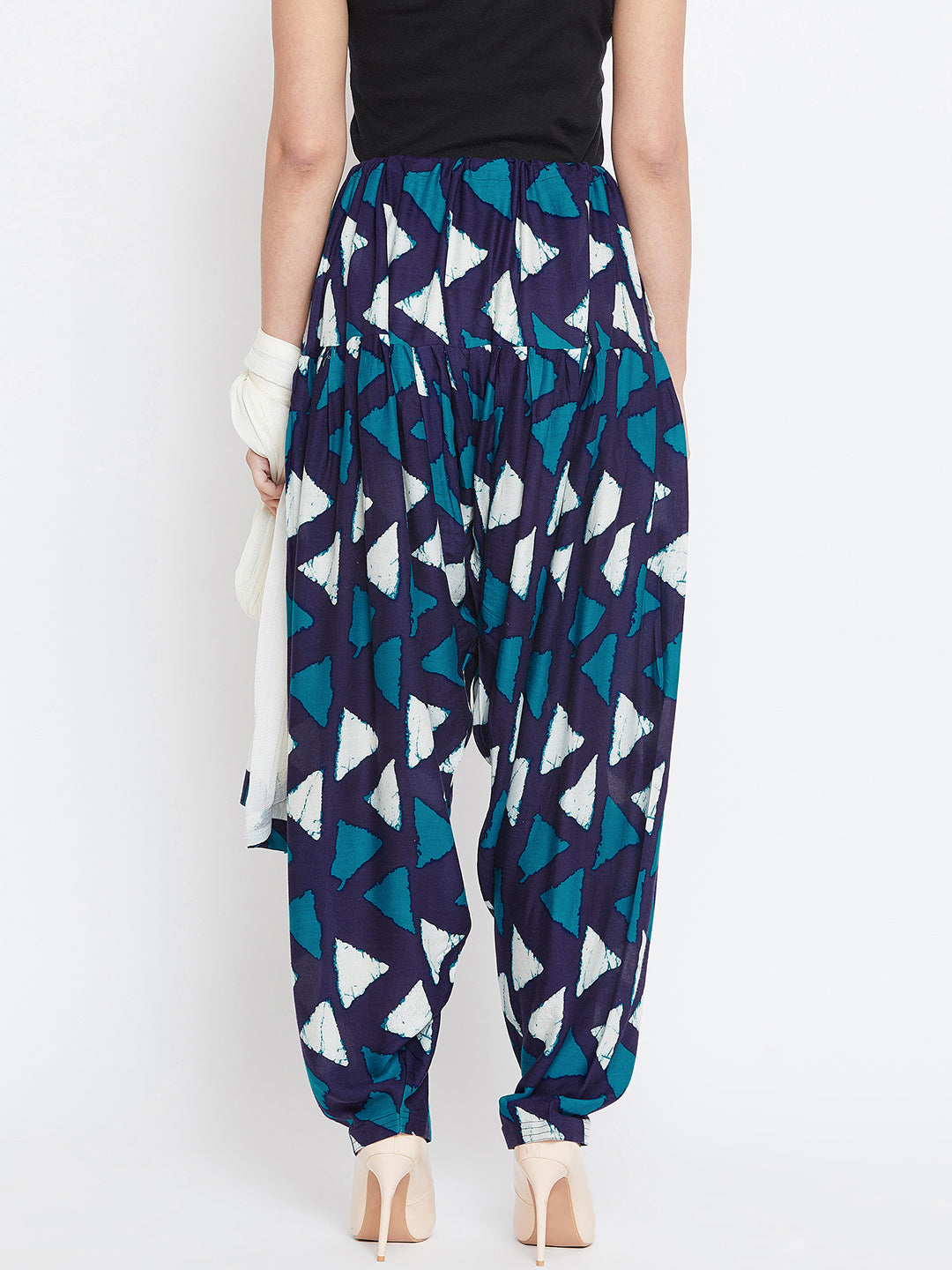 Geometric Pattern Navy Blue Printed Rayon Patiala with Dupatta