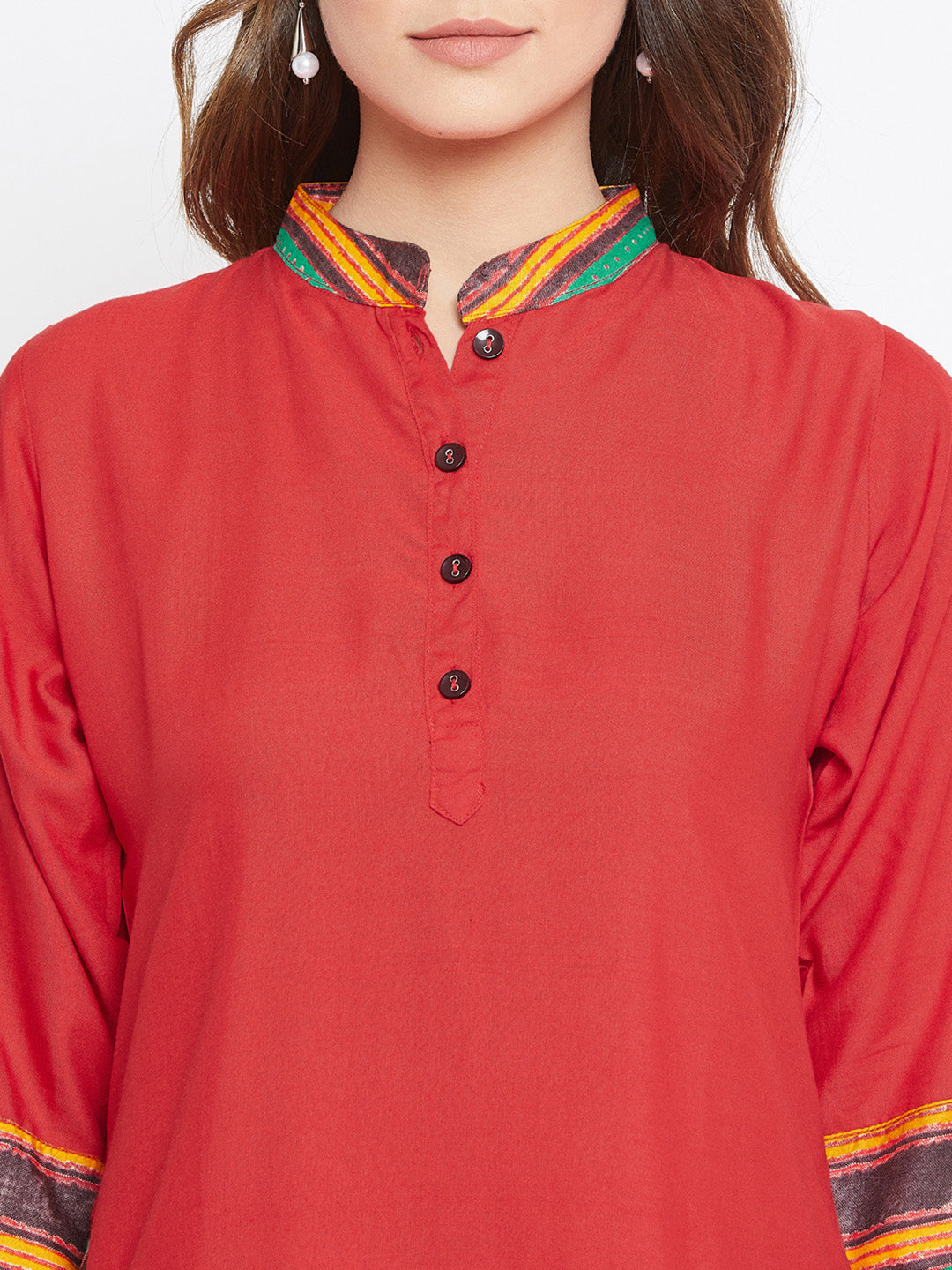 Red with Multi-striped Print Dhoti Set