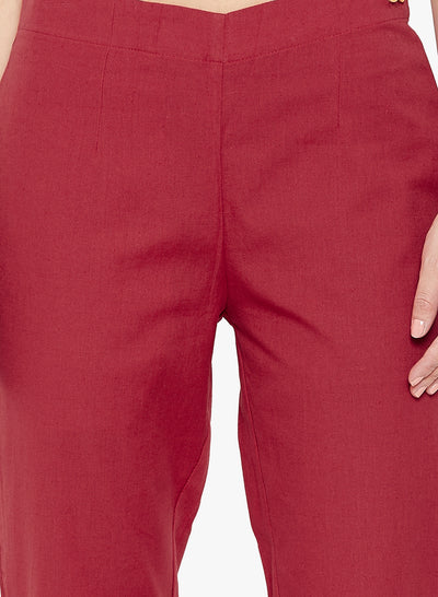 Red Cotton Slub Pants