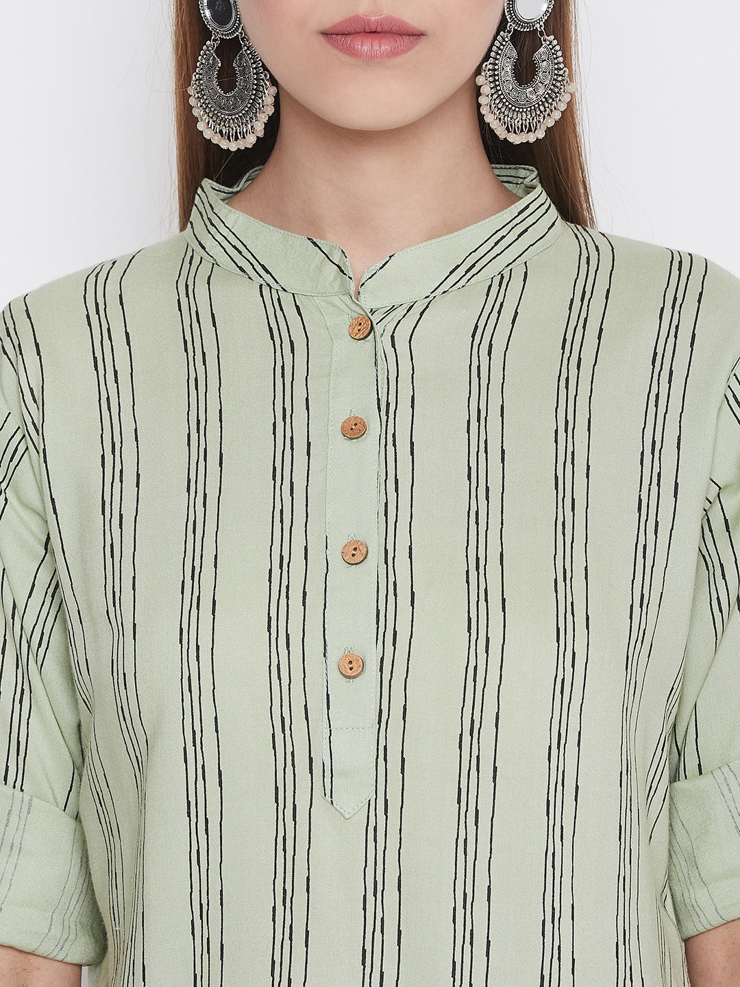 Honeydew Stripes Short Kurti