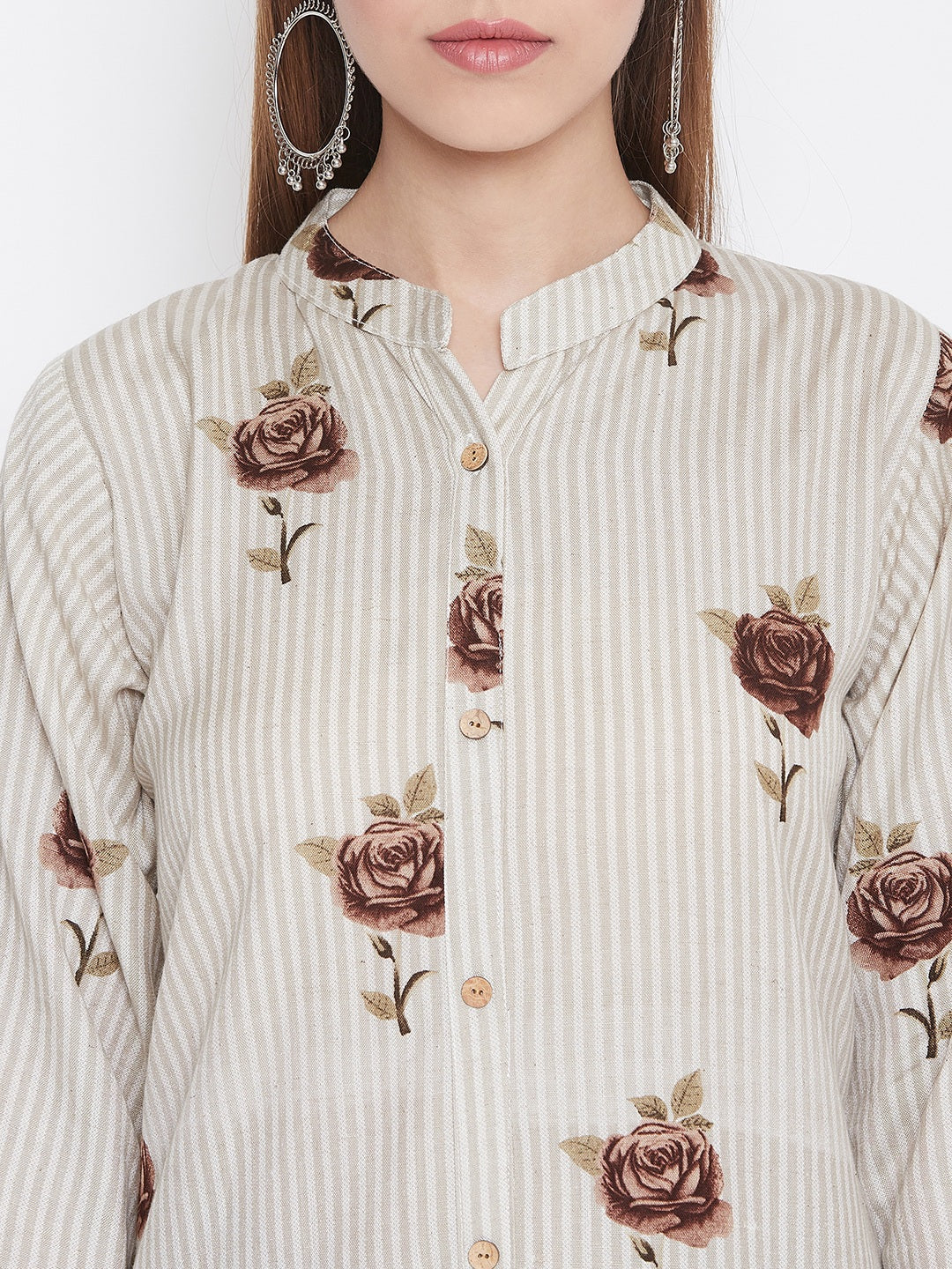 Rose Printed brown and White Kurti with Palazzo