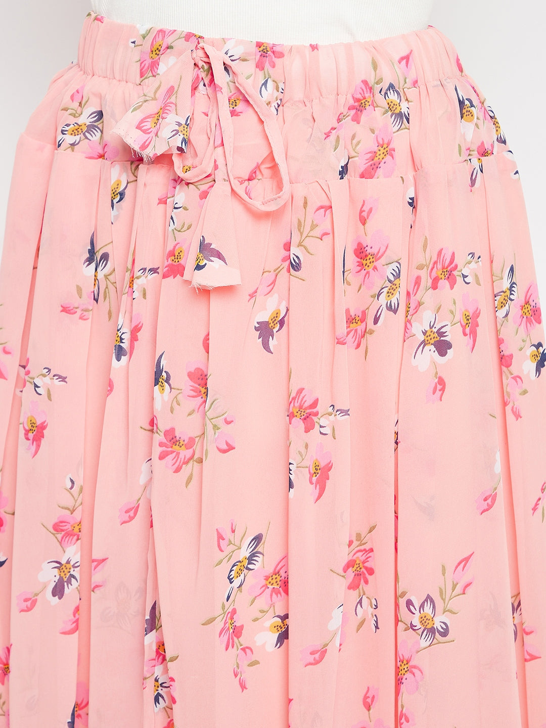 Pink & Peach Pleat Floral Skirt
