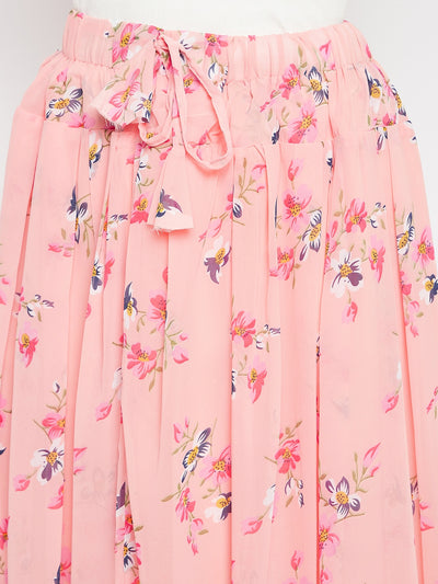 Pink & Peach Pleat Floral Skirt