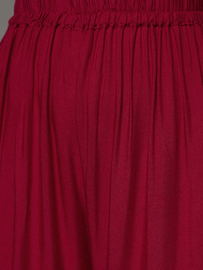 Maroon Plain Rayon Palazzo