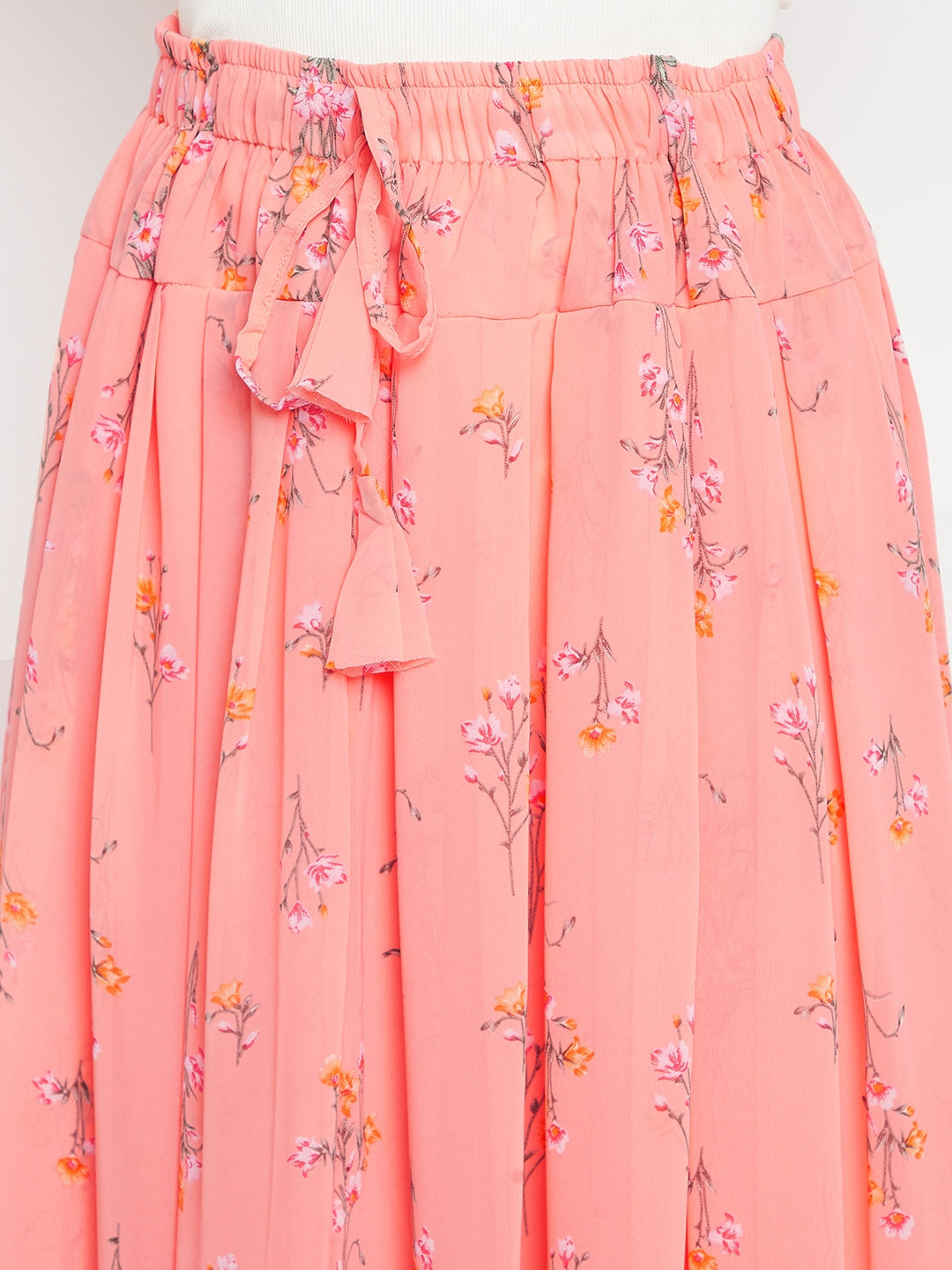 Peachy Floral Pleat Skirt
