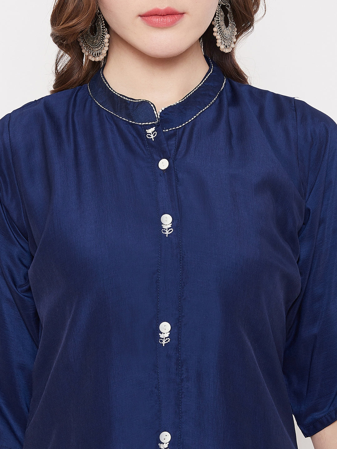 Royal Blue Embroidery Solid Color Kurti