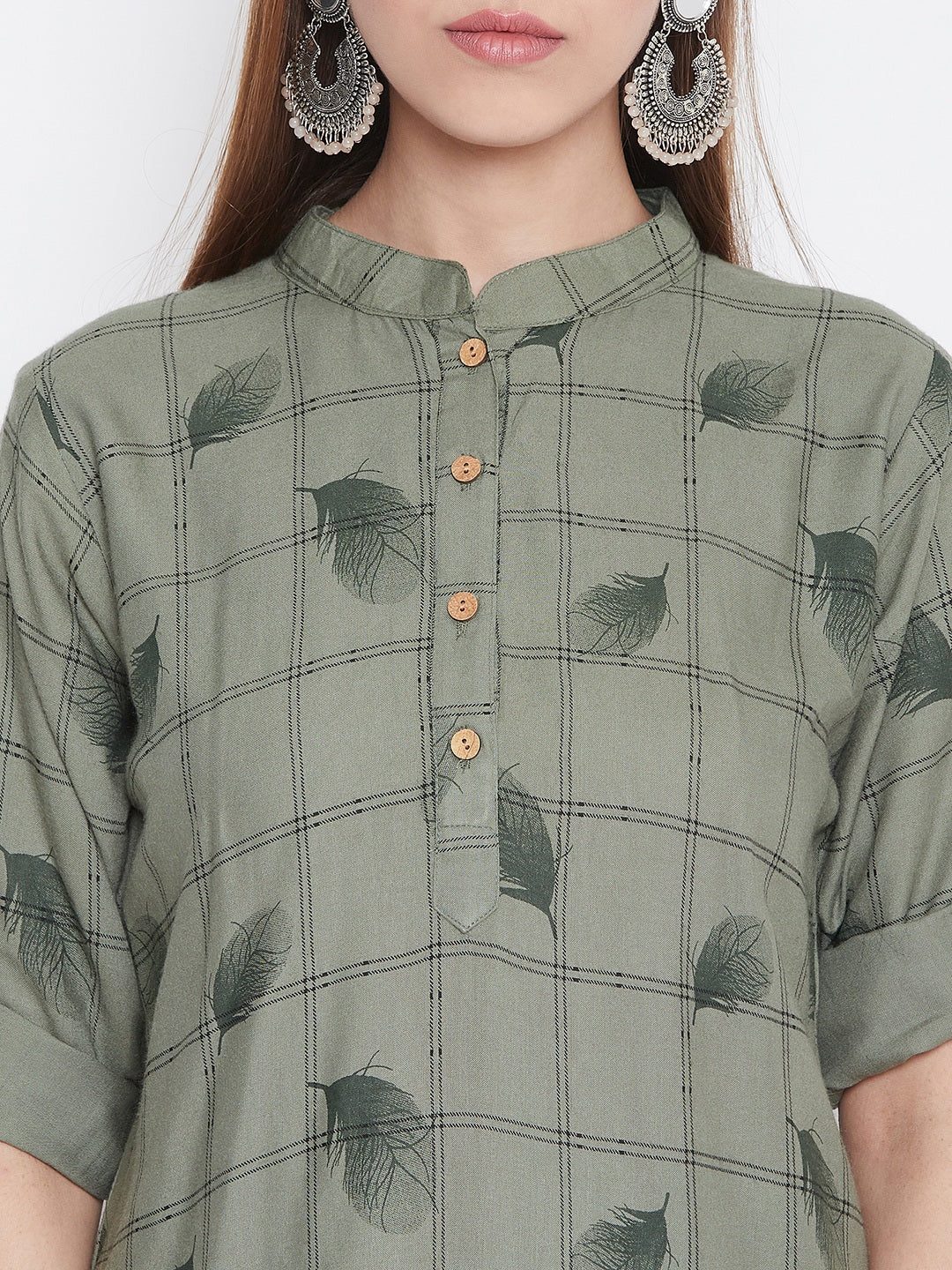 Deltagrey with Feather Print Short Kurta