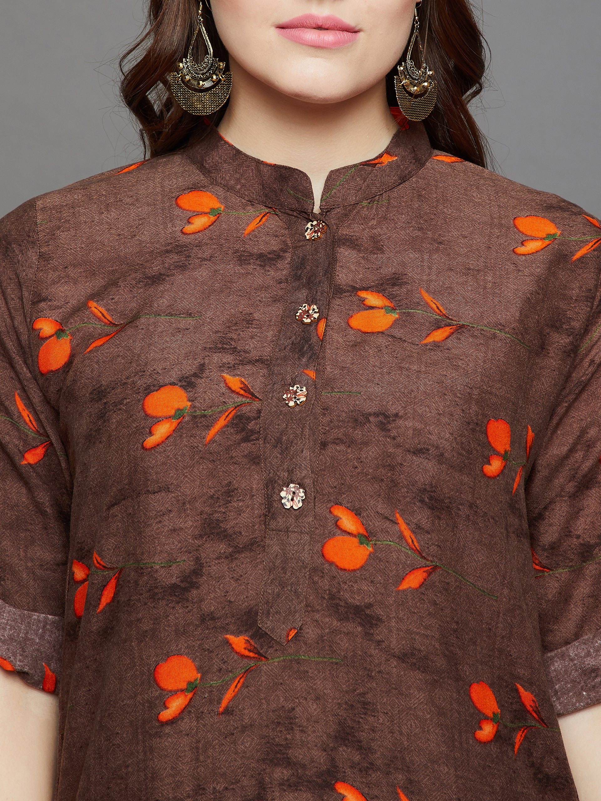 Orange Tulips Printed Kurti