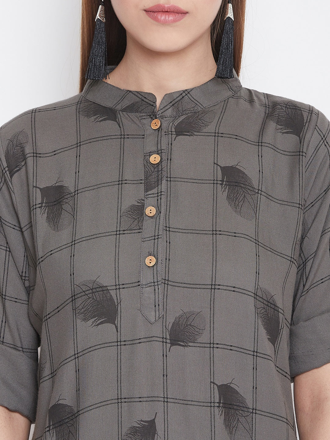 Empressgrey with Feather Print Short Kurta