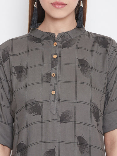Empressgrey with Feather Print Short Kurta